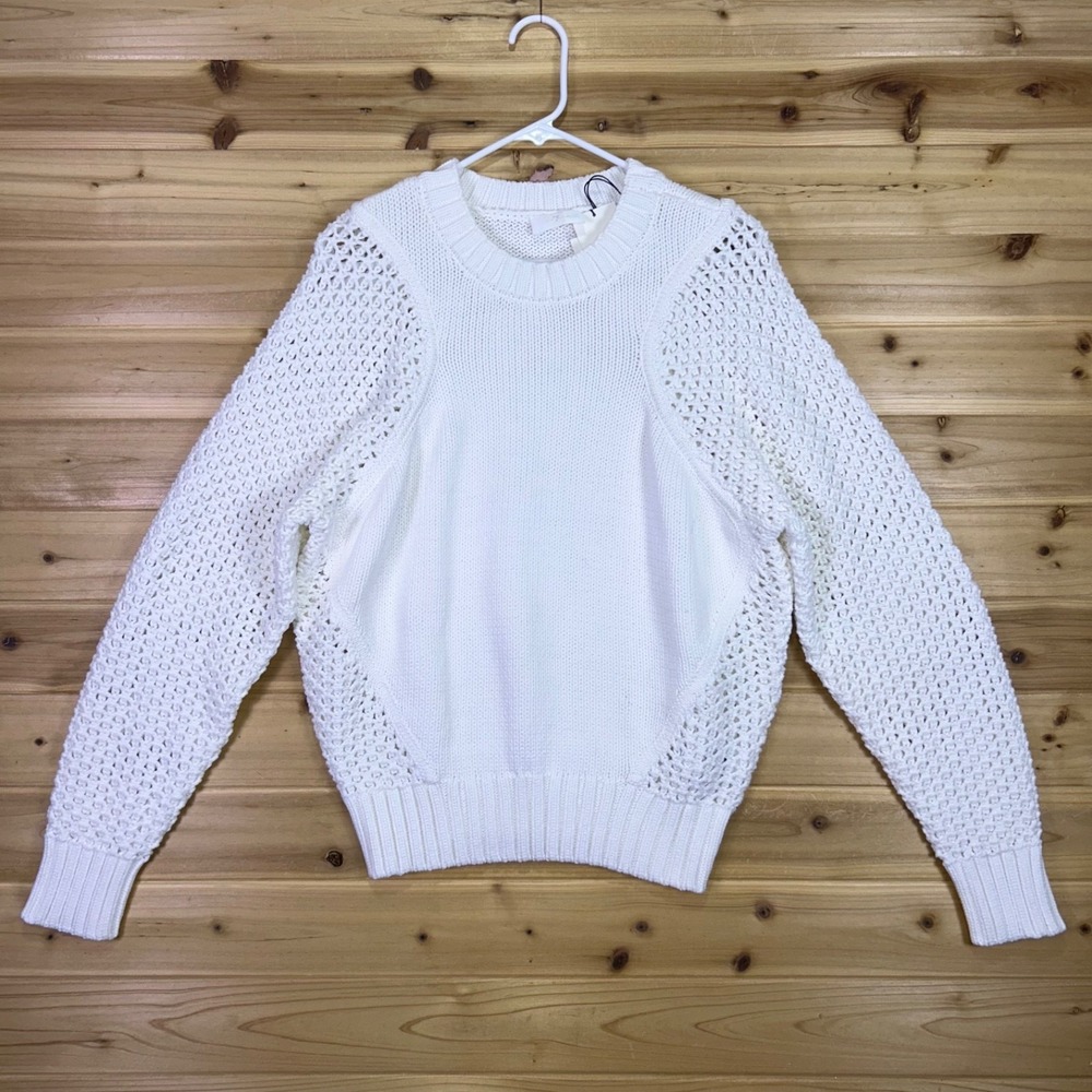 NEW 7 For All Mankind Sweater Womens Small White Open Knit Long Sleeve Sweater
